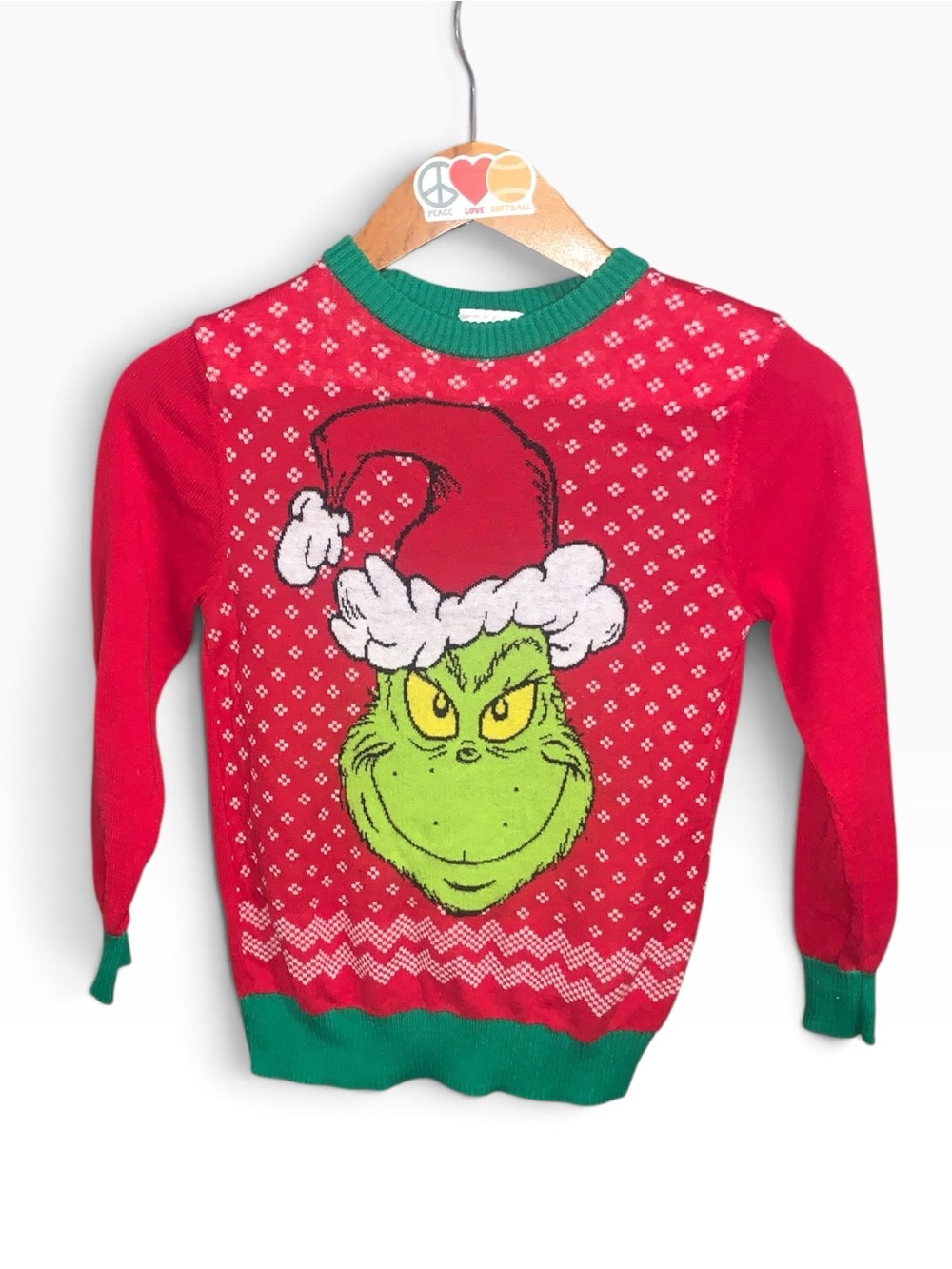 Kids Dr Seuss Grinch Holiday Sweater Red & Green Unisex Small